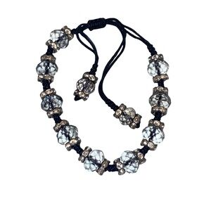 New Shamballa Clear Crystal Black Rope Adjustable Bracelet Jewelry